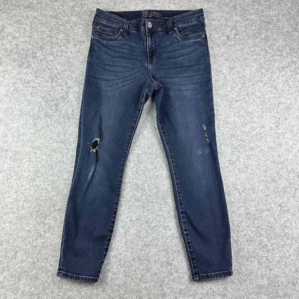 Kut From the Kloth KFTK Jeans Women 10 Distressed Crop Dark Wash Casual Stretch*